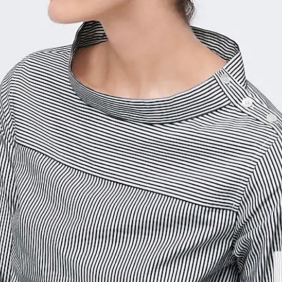 J. Crew Top FunnelNeck Striped Women Sz12 Pale Pink Long Sleeve High/Low - Picture 3 of 12